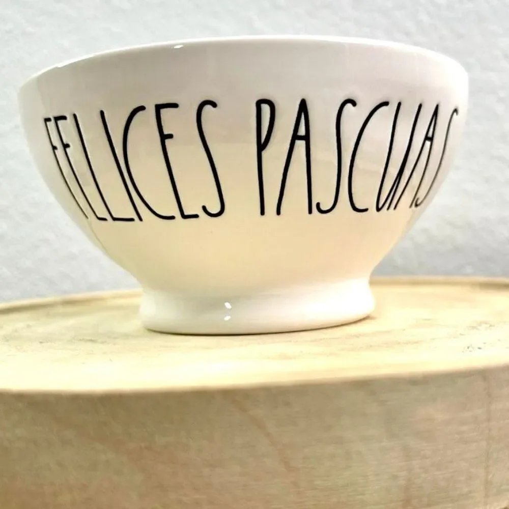 NWT Rae Dunn FELICES PASCUAS Spanish  Español white Pink Glossy Ceramic Bowl